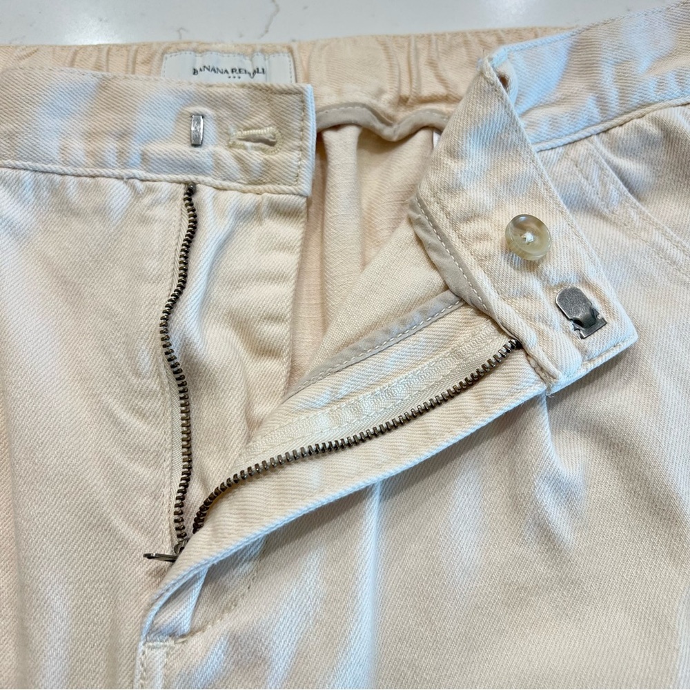 Banana Republic Factory Twill Straight Cream Pants Elastic Back Size L - Picture 4 of 13